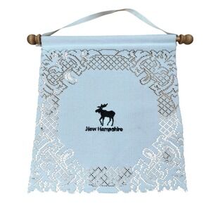 Heritage Lace New Hampshire Moose Wall Hanging Light Blue Lace Wood Dowel 8.5